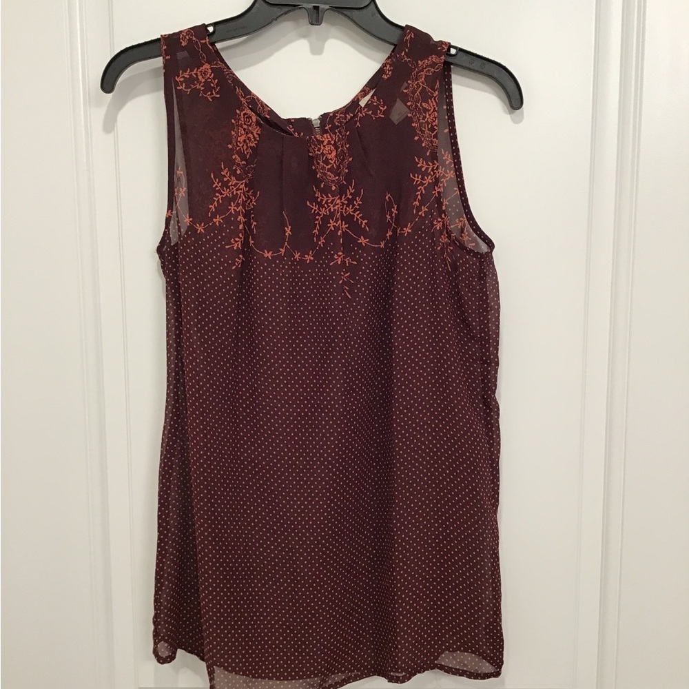 Elegant Sleeveless Top in Brown with Orange Accents